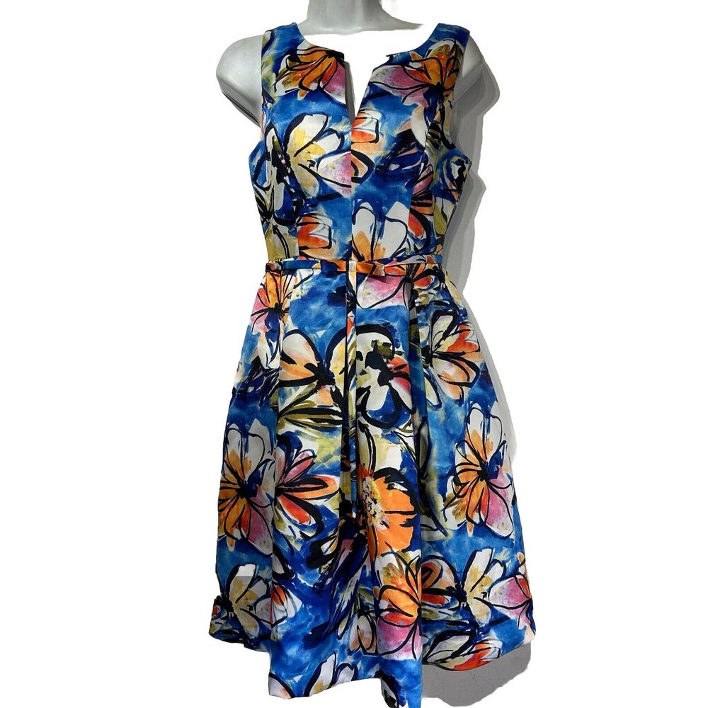 g by garcia sleeveless Pleated Floral A-line Party dress Size S